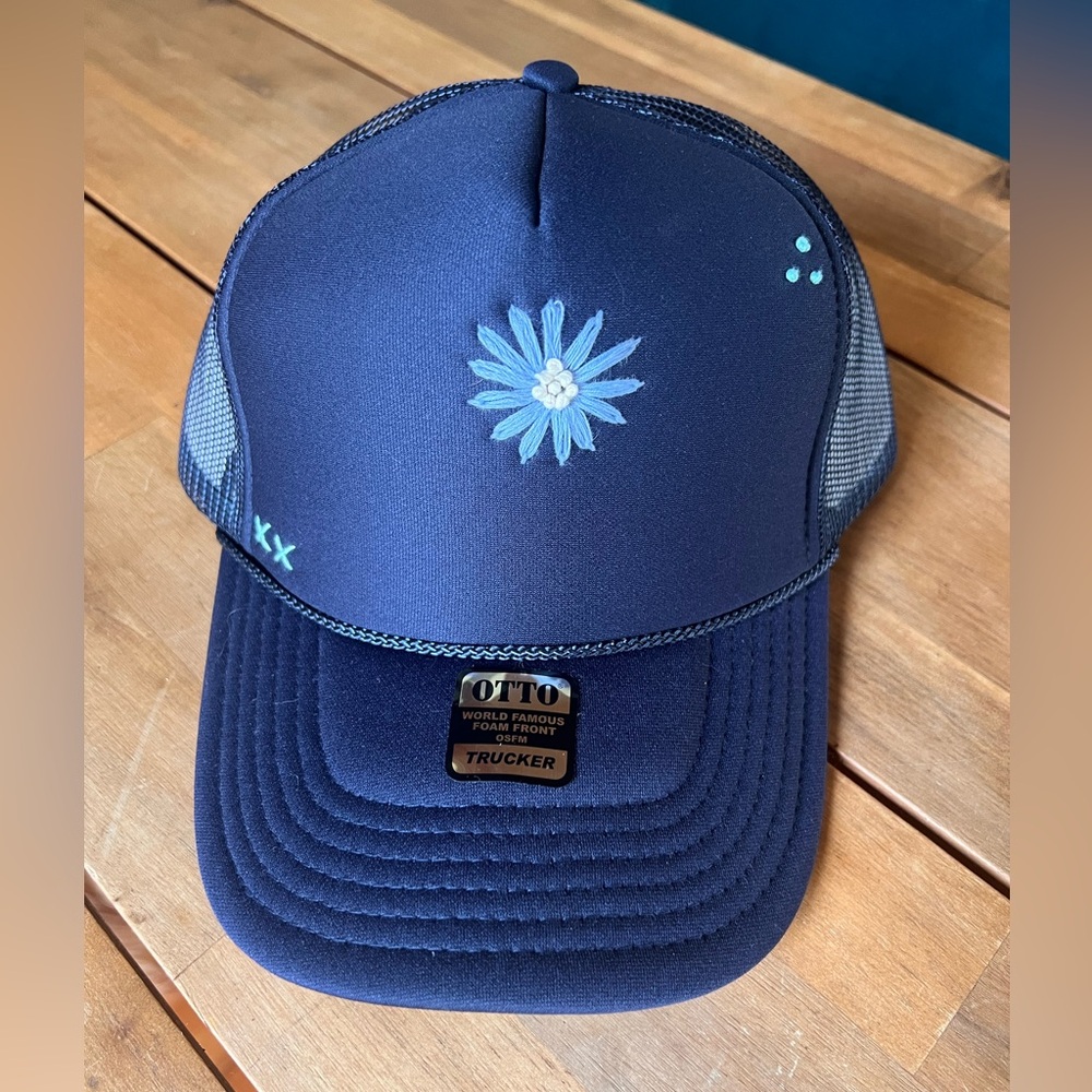 OTTO Navy Blue Trucker Hat with Floral Design